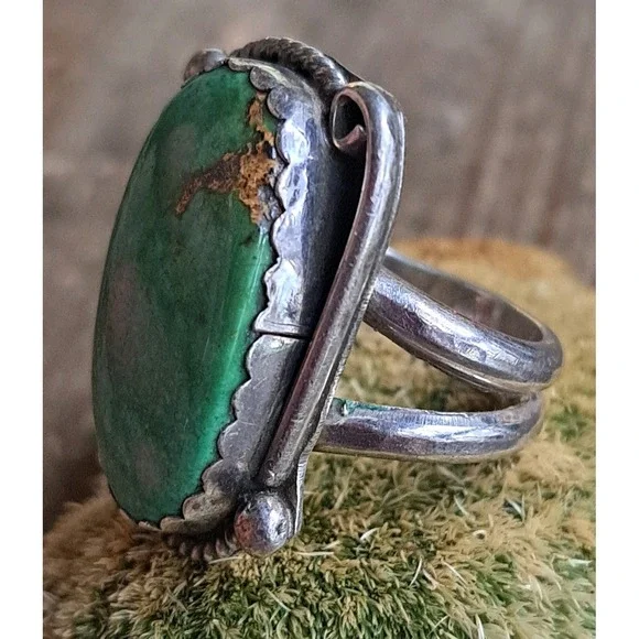 Vintage Old Pawn Green Turquoise Sterling Silver Ring size 9.25 - Picture 2 of 11